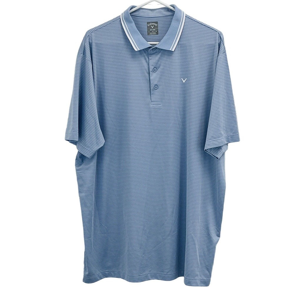 Mens XL Callaway Opti-Dry Golf‎ Shirt Light Blue White Stripe Short Sleeve Polo